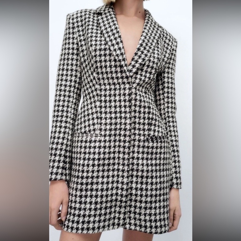 Zara Black and White Houndstooth Blazer dress